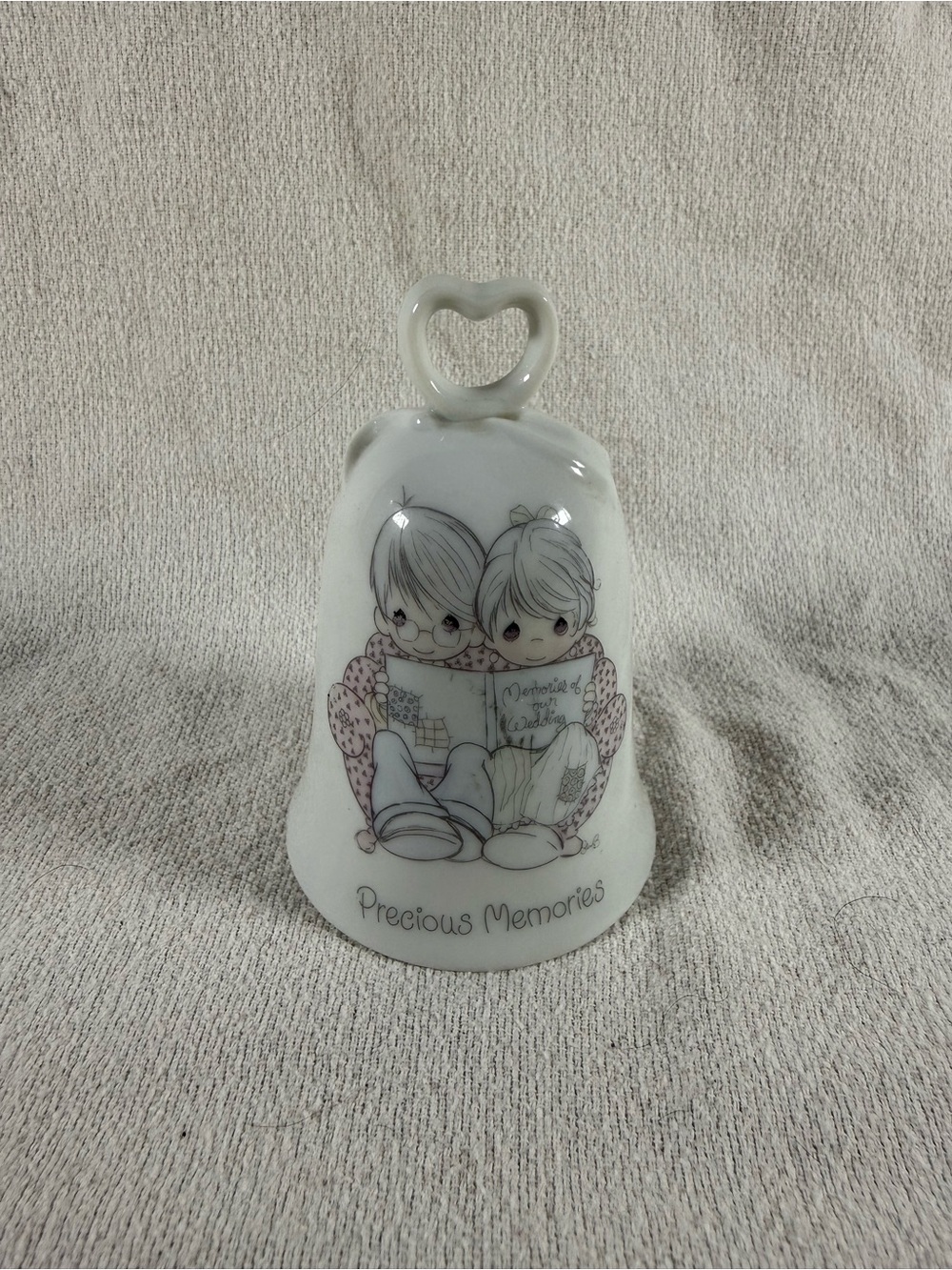 Vintage 1985 Precious Moments White Porcelain Bell with Heart Handle